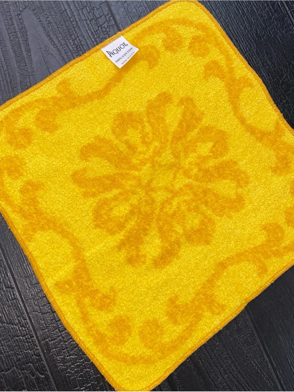 Vintage Pequot Bath Towel Washcloth Set Golden Yellow Fringe USA Made Cotton